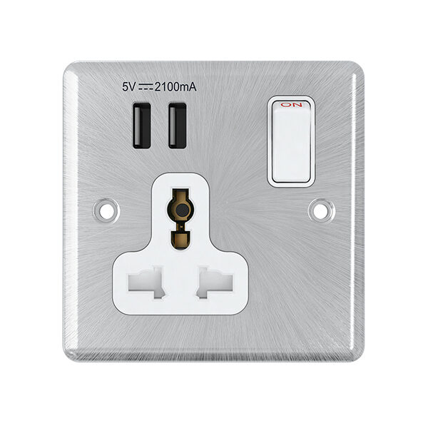 13 Amp 1 Gang M.F S/Socket with 2.1 Amp USB Outlet