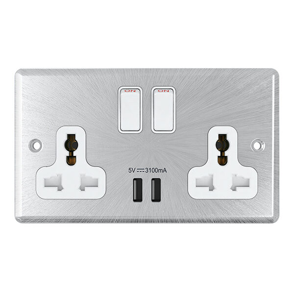 13 Amp 2 Gang M.F S/Socket with 3.1 Amp USB Outlet